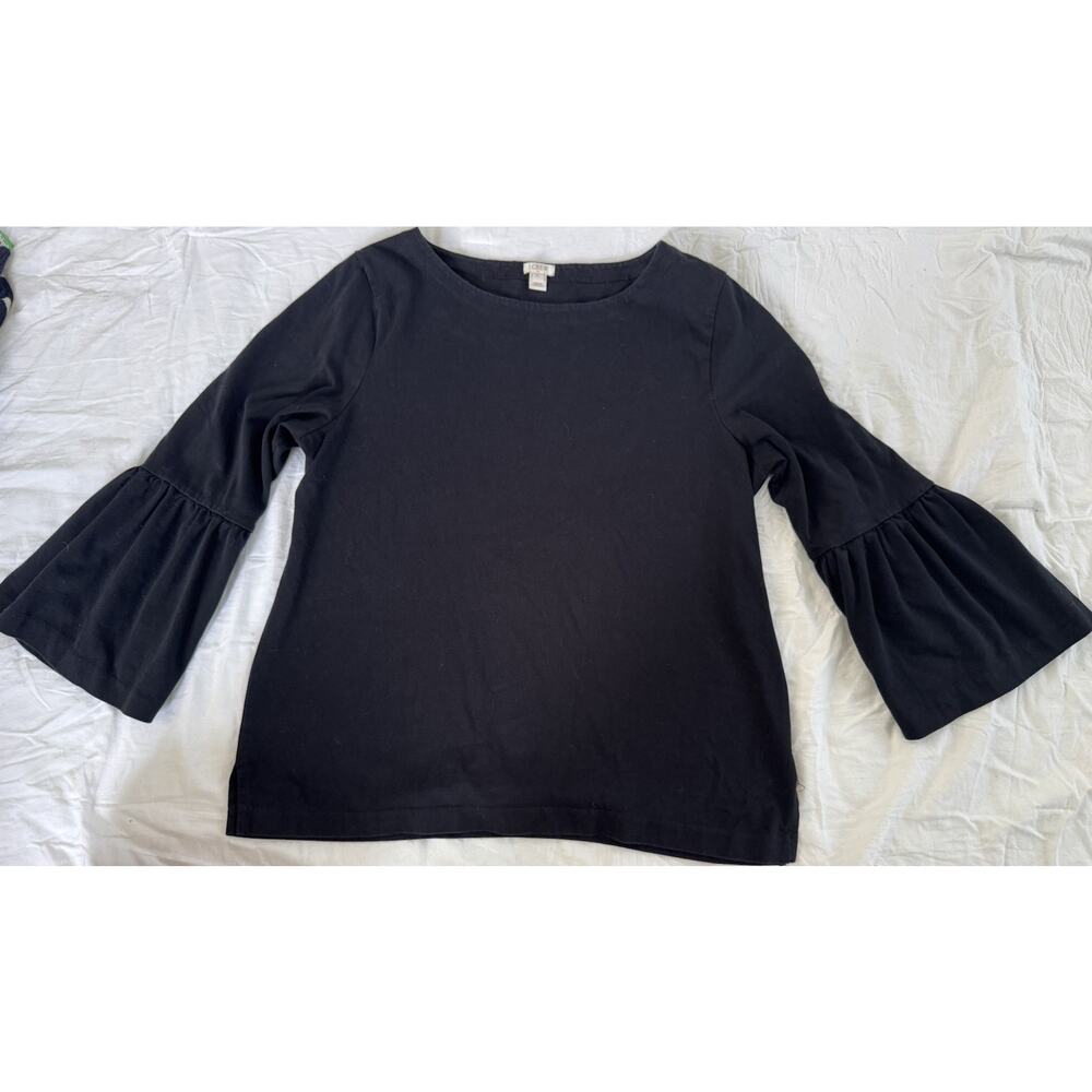 J.CREW Black 100% Cotton Knit Crew Neck Bell Sleeve Top Women's XL